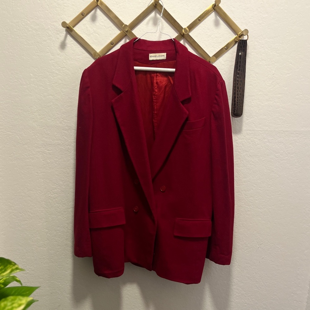 Dark Red 100% Wool Double Breasted Blazer